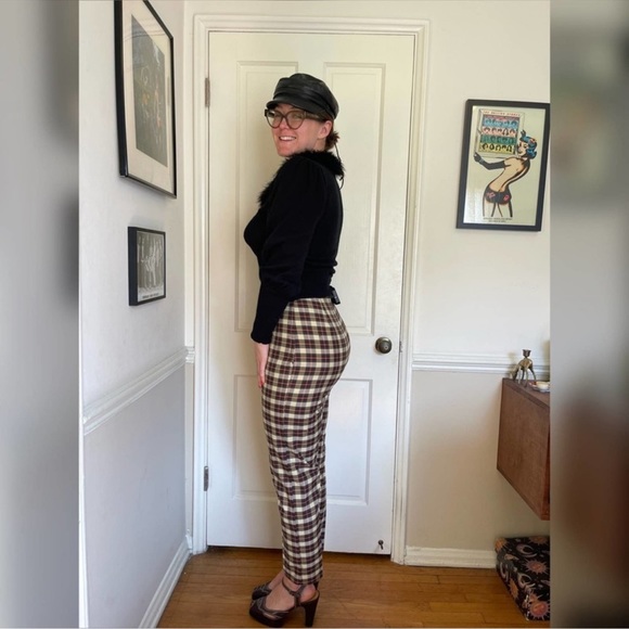 Vintage Pants - 60s Vintage Plaid Cigarette Skinny Pants